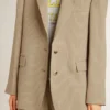 Giacca da donna monopetto beige a righe sottili con vestibilità oversize