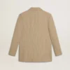 Giacca da donna monopetto beige a righe sottili con vestibilità oversize