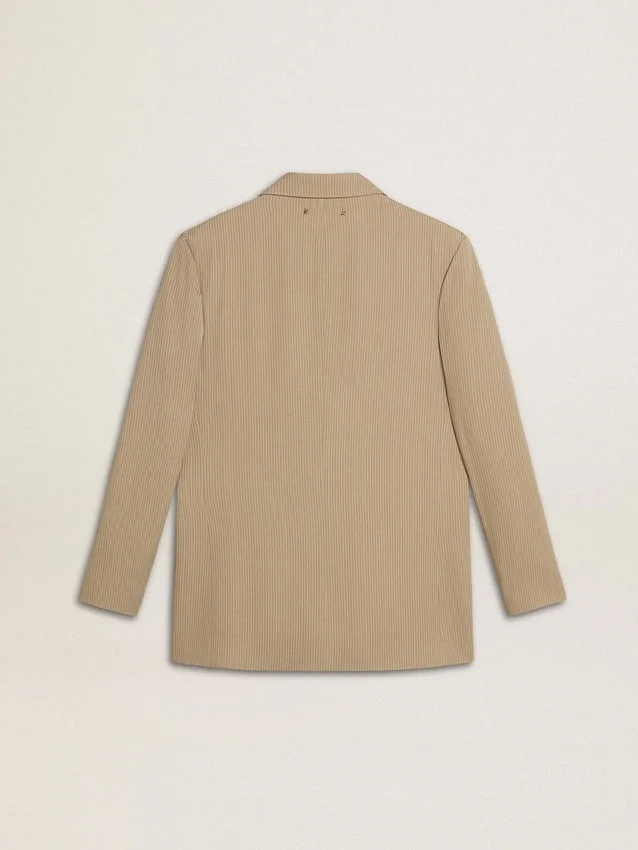 Giacca da donna monopetto beige a righe sottili con vestibilità oversize