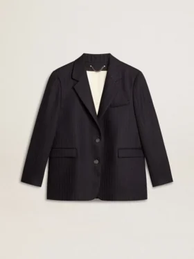 Giacca da donna monopetto in lana blu notte