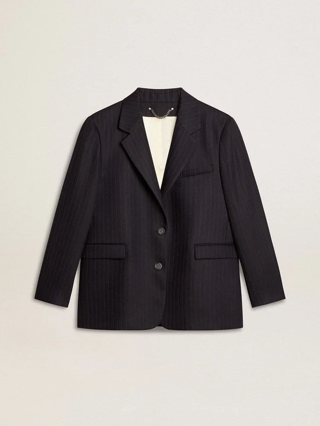 Giacca da donna monopetto in lana blu notte