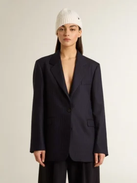 Giacca da donna monopetto in lana blu notte