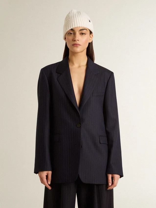 Giacca da donna monopetto in lana blu notte