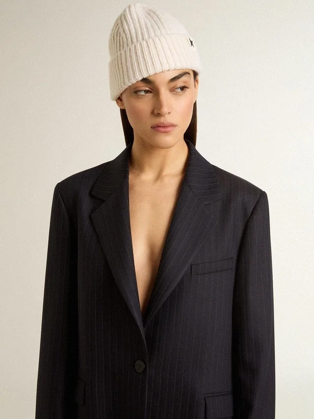 Giacca da donna monopetto in lana blu notte