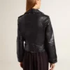 Giacca da motociclista da donna in pelle nera con effetto lucido