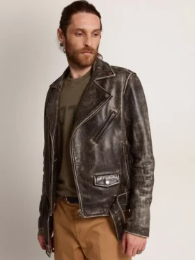 Giacca da motociclista da uomo in pelle invecchiata