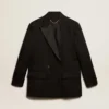 Giacca da smoking da donna in gabardina di lana nera