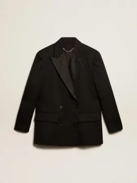 Giacca da smoking da donna in gabardina di lana nera