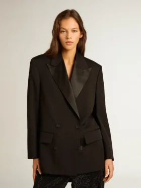 Giacca da smoking da donna in gabardina di lana nera