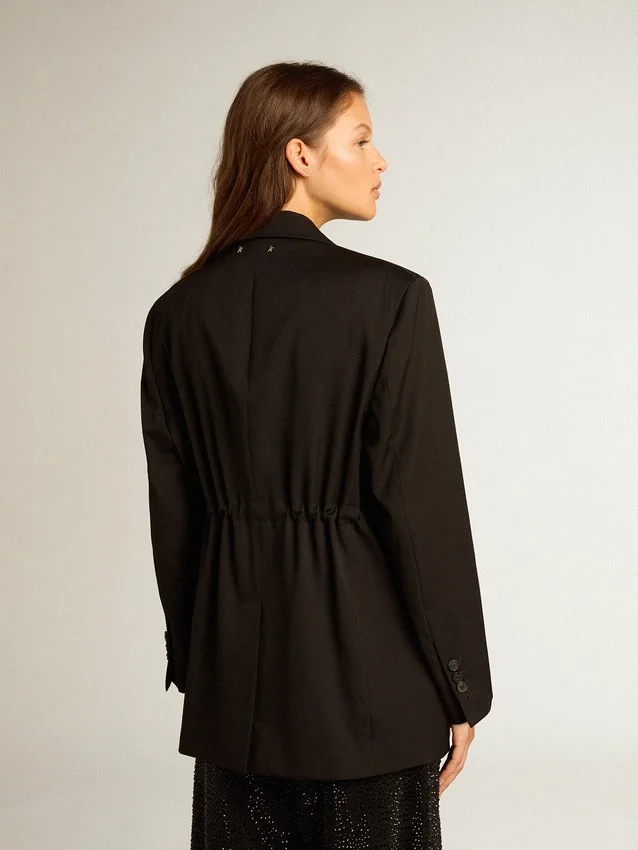 Giacca da smoking da donna in gabardina di lana nera