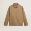 Giacca da uomo beige con ricami floreali e zip integrale