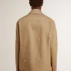 Giacca da uomo beige con ricami floreali e zip integrale