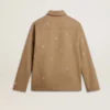 Giacca da uomo beige con ricami floreali e zip integrale