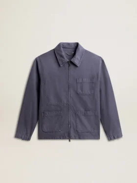 Giacca da uomo blu in denim di cotone con trattamento invecchiato