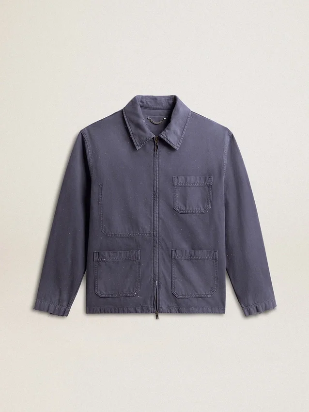 Giacca da uomo blu in denim di cotone con trattamento invecchiato