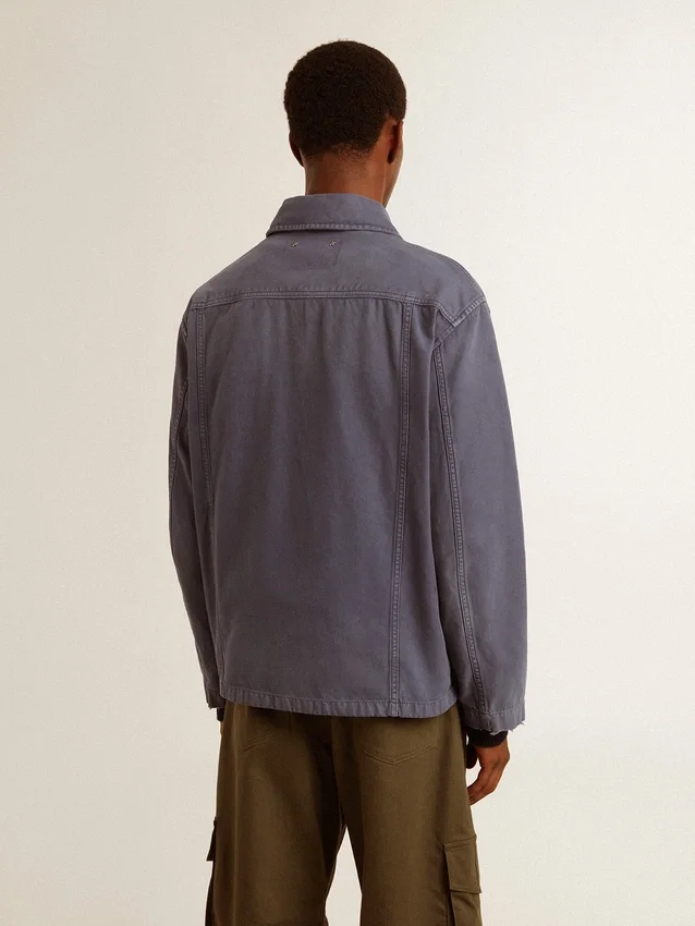 Giacca da uomo blu in denim di cotone con trattamento invecchiato
