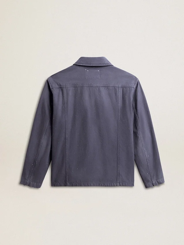 Giacca da uomo blu in denim di cotone con trattamento invecchiato