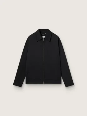 Giacca da uomo con zip in gabardina di lana nera