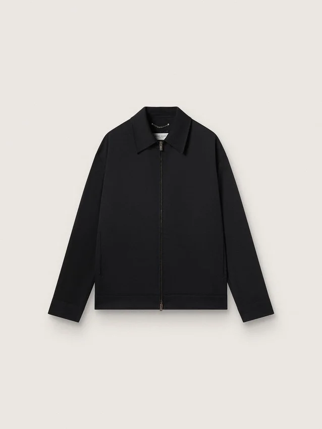 Giacca da uomo con zip in gabardina di lana nera