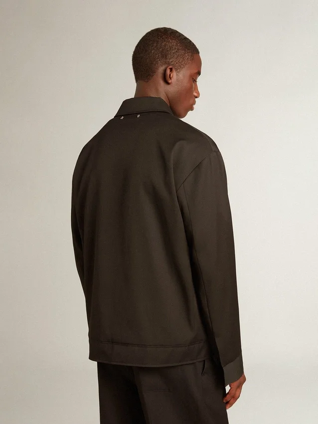 Giacca da uomo con zip in gabardina di lana nera