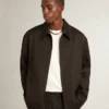 Giacca da uomo con zip in gabardina di lana nera