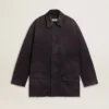 Giacca da uomo in denim con dettagli consumati e collo in pelle