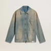 Giacca da uomo in denim effetto consumato con zip
