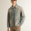 Giacca da uomo in denim effetto consumato con zip