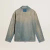 Giacca da uomo in denim effetto consumato con zip