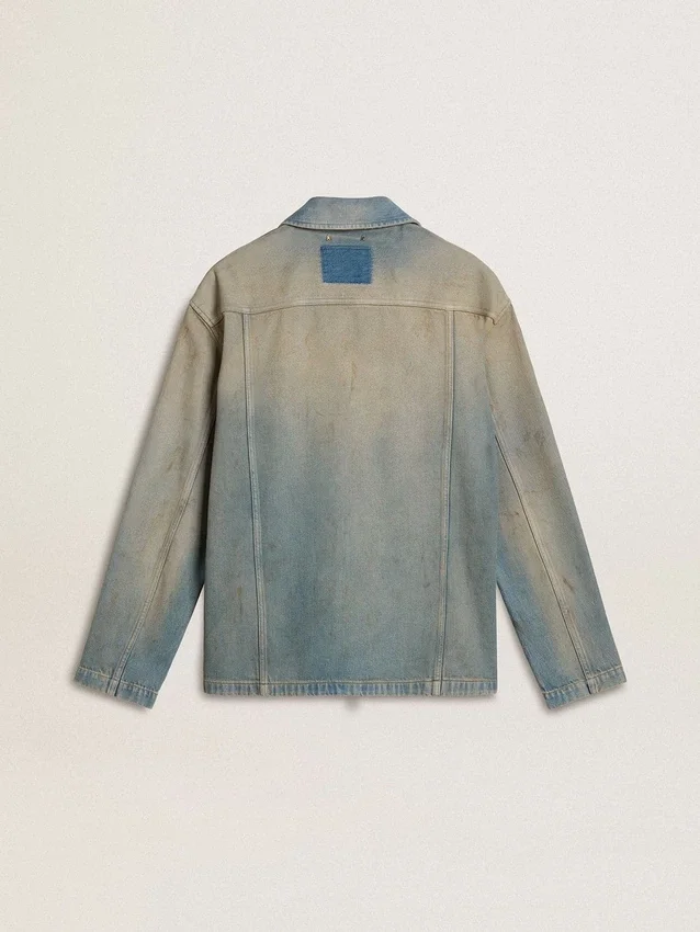 Giacca da uomo in denim effetto consumato con zip