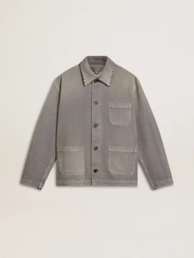 Giacca da uomo in denim grigio con borchie