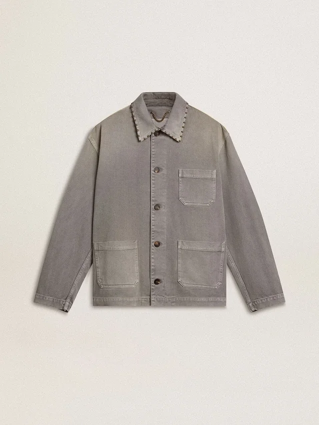 Giacca da uomo in denim grigio con borchie