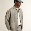 Giacca da uomo in denim grigio con borchie