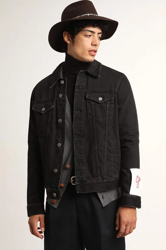 Giacca da uomo in denim nero con lavaggio singolo