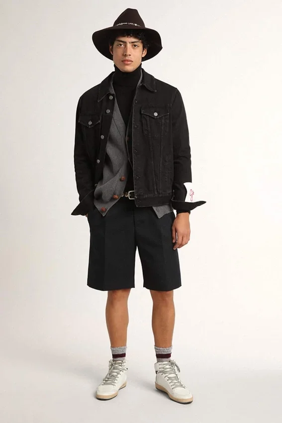 Giacca da uomo in denim nero con lavaggio singolo