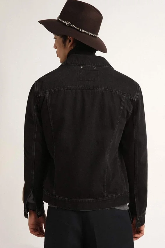 Giacca da uomo in denim nero con lavaggio singolo