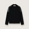 Giacca da uomo in lana merino nera con toppe in pelle