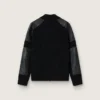 Giacca da uomo in lana merino nera con toppe in pelle