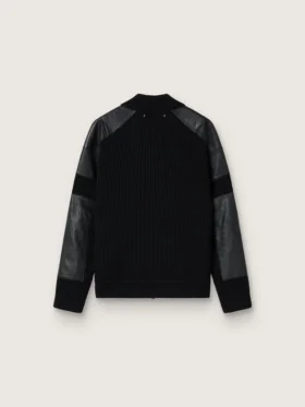 Giacca da uomo in lana merino nera con toppe in pelle