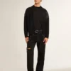 Giacca da uomo in lana merino nera con toppe in pelle