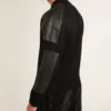 Giacca da uomo in lana merino nera con toppe in pelle