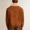 Giacca da uomo in pelle crosta color tabacco con collo in shearling