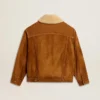 Giacca da uomo in pelle crosta color tabacco con collo in shearling