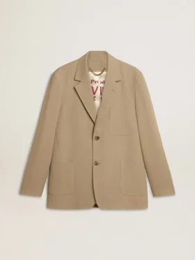 Giacca da uomo monopetto beige a righe sottili con vestibilità oversize