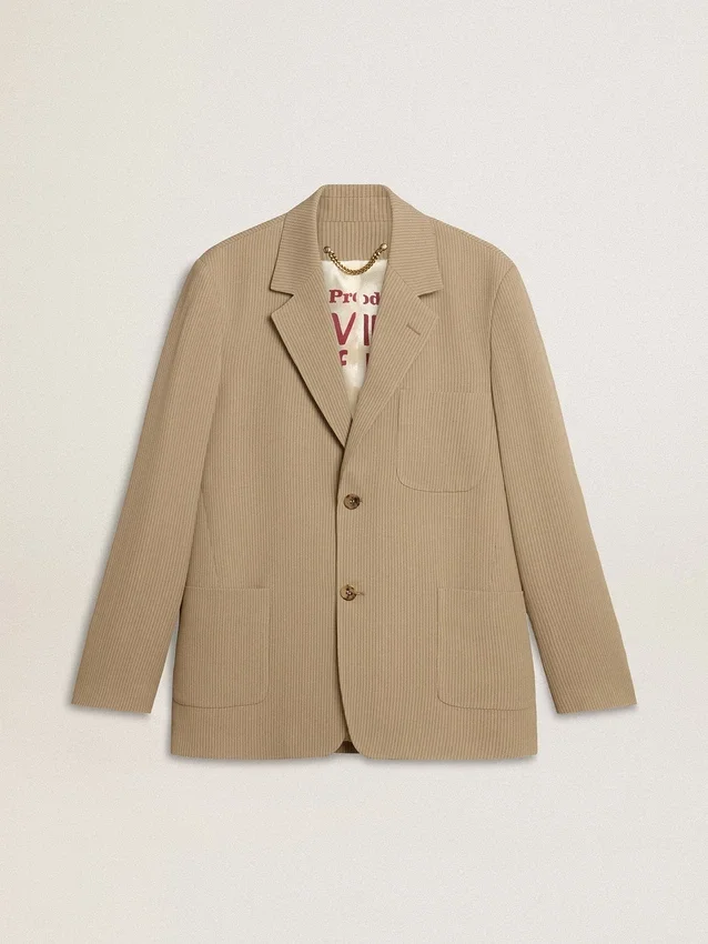 Giacca da uomo monopetto beige a righe sottili con vestibilità oversize