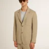 Giacca da uomo monopetto beige a righe sottili con vestibilità oversize