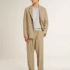 Giacca da uomo monopetto beige a righe sottili con vestibilità oversize