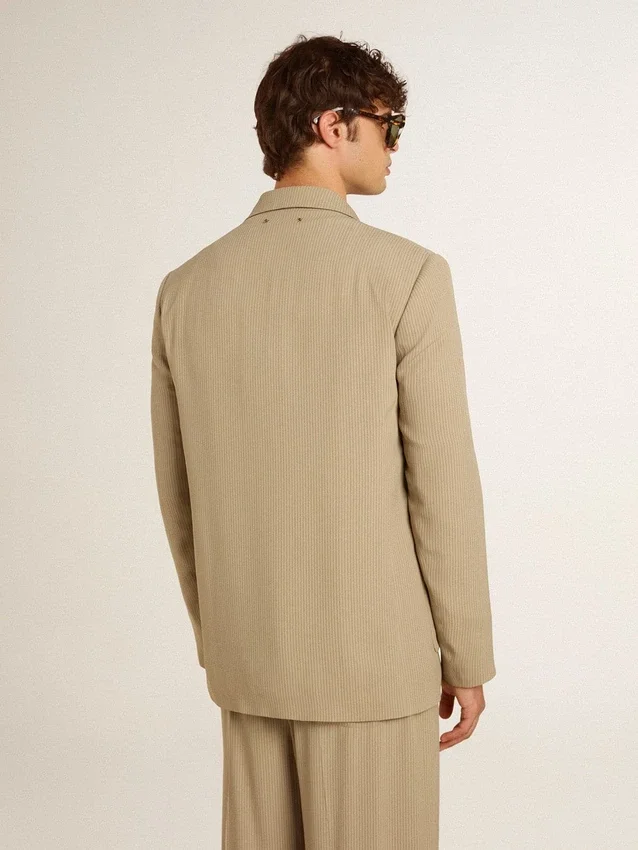 Giacca da uomo monopetto beige a righe sottili con vestibilità oversize