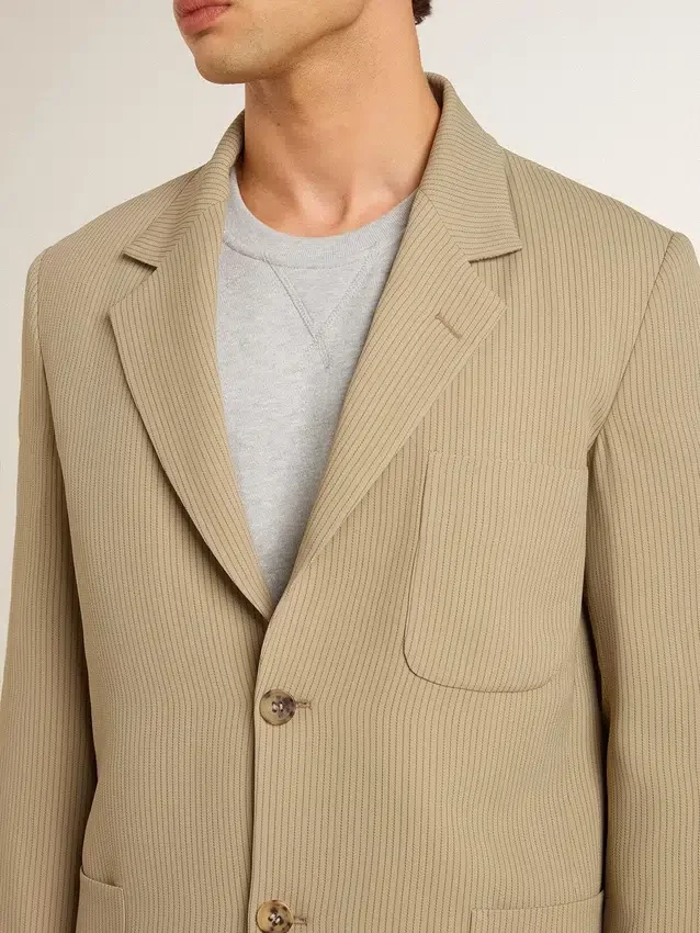 Giacca da uomo monopetto beige a righe sottili con vestibilità oversize