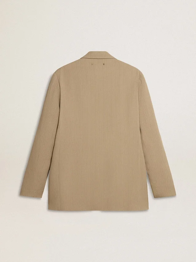 Giacca da uomo monopetto beige a righe sottili con vestibilità oversize